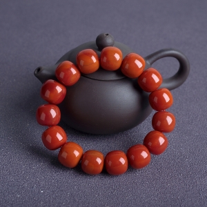 柿子红南红桶珠单圈手串