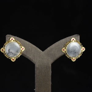 18K籽料和田玉青花耳钉