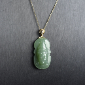 18K山料和田碧玉观音吊坠