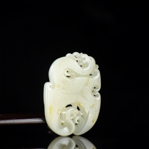 籽料和田白玉龙凤吊坠