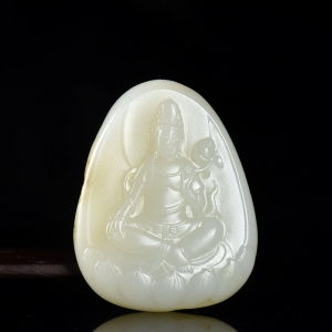 籽料和田白玉观音吊坠