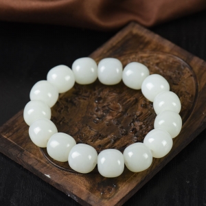山流水料和田白玉老形珠单圈手串