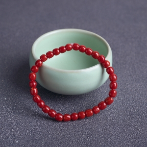 沙丁牛血红珊瑚桶珠单圈手串