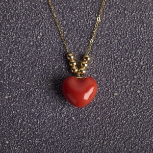 18K沙丁珊瑚心形项链