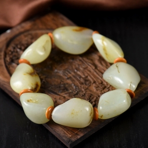 籽料和田玉原石单圈手串