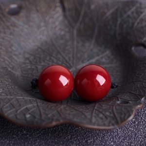 13mm阿卡牛血红珊瑚圆珠（两件）