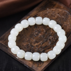 籽料和田白玉老形珠单圈手串