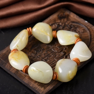 籽料和田玉原石单圈手串