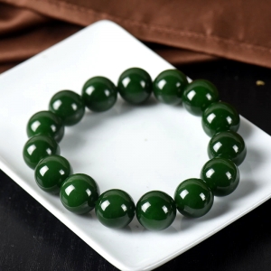 15mm山料和田碧玉单圈手串