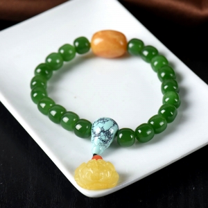 山料和田碧玉老形珠单圈手串