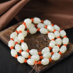 籽料和田白玉玉兰花多圈手串