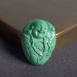 高瓷铁线蓝绿绿松石弥勒佛吊坠