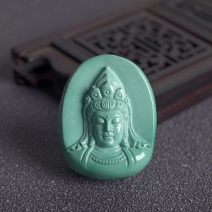 高瓷蓝绿绿松石观音吊坠