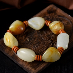 籽料和田玉原石单圈手串