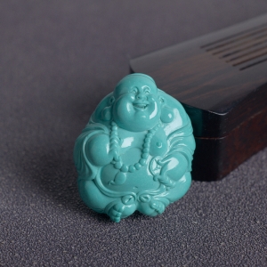 高瓷蓝绿绿松石弥勒佛吊坠