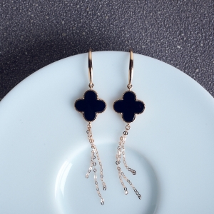 18K天空蓝多米蓝珀四叶草耳环