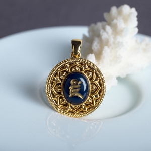 18K天空蓝多米蓝珀黄财神吊坠