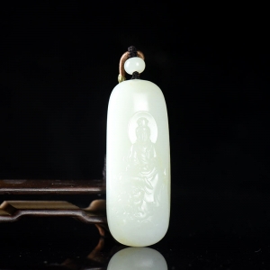籽料和田白玉普贤菩萨吊坠