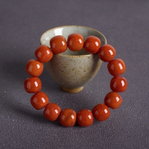 柿子红南红桶珠单圈手串