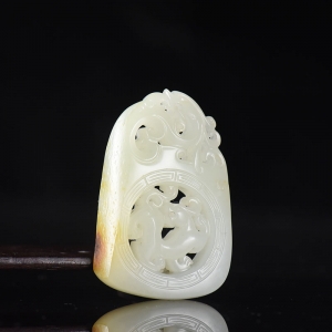 籽料和田白玉龙凤吊坠