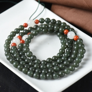 6mm山料和田青玉108佛珠