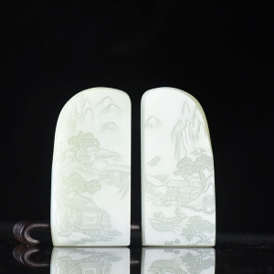 籽料和田白玉山水对牌吊坠（二件）