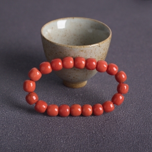 沙丁珊瑚桶珠单圈手串