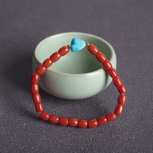 沙丁珊瑚桶珠单圈手串