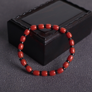 沙丁珊瑚桶珠单圈手串