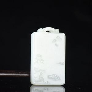 籽料和田白玉山水吊坠