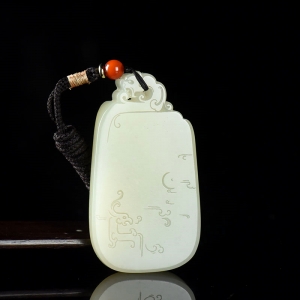 籽料和田白玉无事牌吊坠