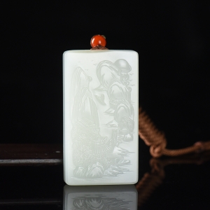 籽料和田白玉山水吊坠