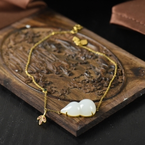 18K籽料和田白玉福禄手链