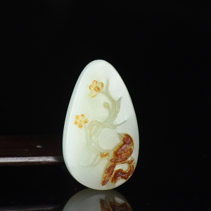 籽料和田白玉喜上眉梢吊坠