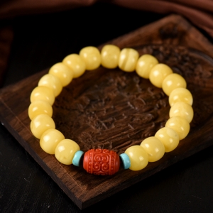 白花蜜蜜蜡老形珠单圈手串