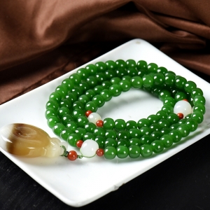 山料和田碧玉老形珠108佛珠