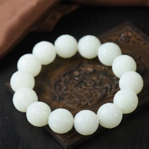 16mm山流水料和田白玉回纹珠单圈手串