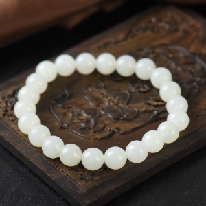 8mm籽料和田白玉单圈手串
