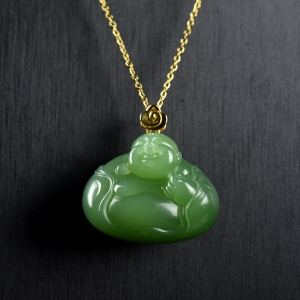 18K山料和田碧玉弥勒佛吊坠