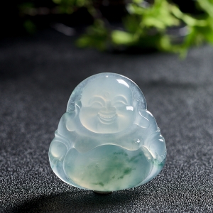 糯冰种飘花翡翠弥勒佛吊坠