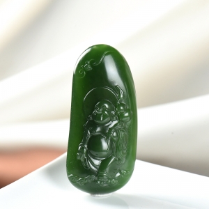 山料和田碧玉弥勒佛吊坠