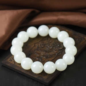 15mm籽料和田白玉单圈手串