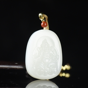 山流水料和田羊脂白玉黄财神吊坠