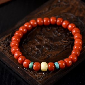 柿子红南红老形珠单圈手串