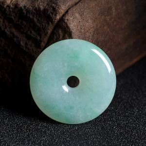 糯冰种飘翠翡翠平安扣吊坠