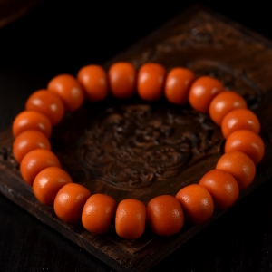 带皮老蜜蜡老形珠单圈手串