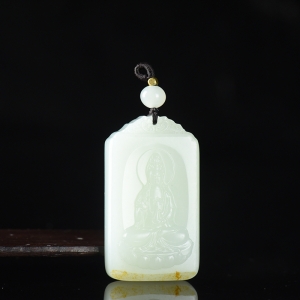 籽料和田白玉观音吊坠