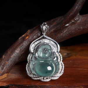 18K冰种飘花翡翠弥勒佛吊坠