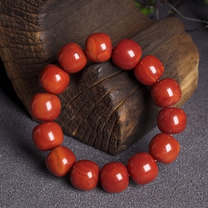 柿子红南红桶珠单圈手串