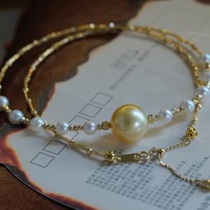 18K海水金色珍珠项链